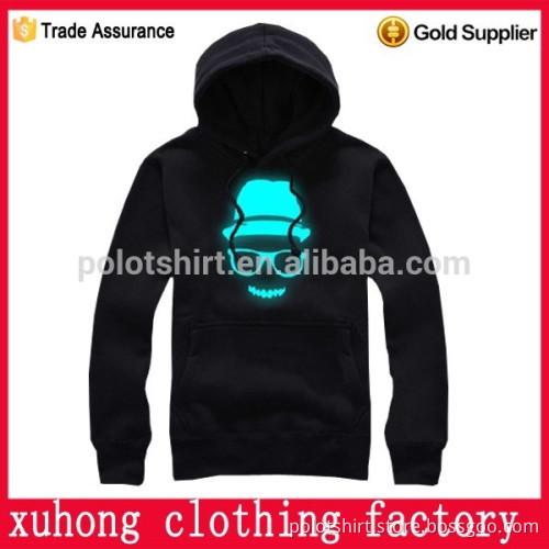 China white and blue lighting led EL flashing light hoodie with 2AA battery inverter